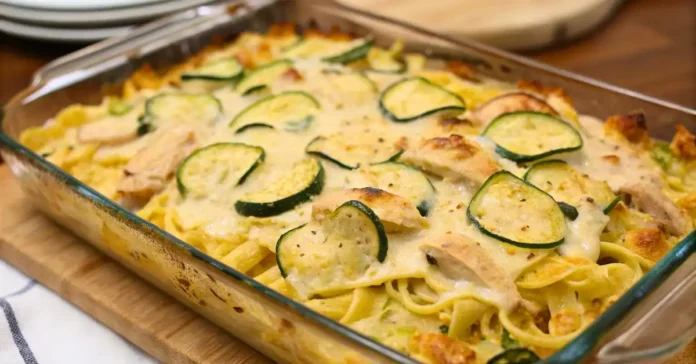 Zucchini Cheddar Chicken Noodle Casserole