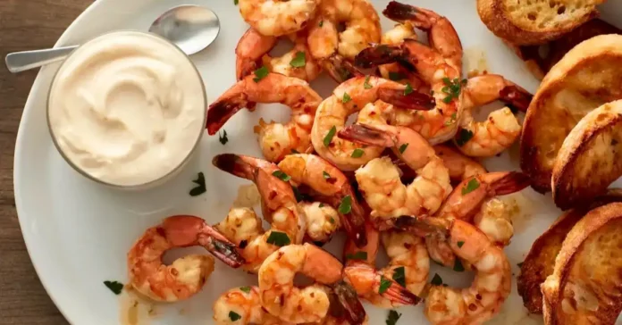 Broiled Garlic Butter Shrimp with Lemon Aioli